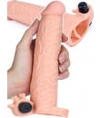 Guaina Vibrante Allunga Pene +5 cm. con Anello per Testicoli e Punte Stimola Clitoride color Carne