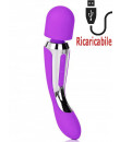 Massaggiatore 2 Motori Ricaricabile USB in Puro Silicone Viola 23 x 4,5 cm.