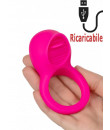 Anello fallico vibrante in silicone rosa con lingua stimola clitoride ricaricabile  USB 5 cm.