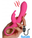 Vibratore Rabbit Riscaldante con Motore Doppio Ricaricabile USB in Silicone Rosa 19 x 3,3 cm.