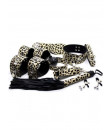 Kit BDSM Leopardato Completo con Frusta Manette Cavigliere Maschera Collare Pinze per Capezzoli e Gagball