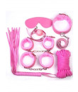 Kit BDSM Rosa Completo con Frusta Manette Cavigliere Maschera Collare Corda e Gagball