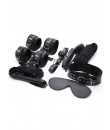 Kit BDSM Nero in Pelle Completo con Frusta Manette Cavigliere Maschera Collare Cinghie e Gagball