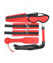 Kit BDSM Rosso Frusta Manette Maschera Collare e Sculacciatore