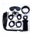 Kit BDSM Nero Completo con Frusta Manette Cavigliere Maschera Collare Corda e Gagball