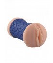 Masturbatore doppio a forma di vagina e ano in TPR blu e puro silicone