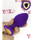 Cuneo Anale in Silicone Viola con Gemma a Forma di Cuore Oro 7 x 3,5 cm.