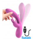Vibratore rabbit in silicone rosa ricaricabile USB 19,9 x 3 cm.