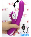 Vibratore rabbit in silicone viola ricaricabile con USB con rotella lecca clitoride e movimento simula dito 24 x 3,5 cm.