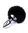 Cuneo Anale in Acciaio con Coda a Pompon Nero 7 x 3 cm. Argento