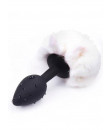 Cuneo Anale in Silicone con Coda a Pompon Bianco 7 x 3 cm. Nero