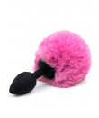 Cuneo Anale in Silicone con Coda a Pompon Rosa 7 x 3 cm. Nero