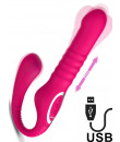 Strap-On Senza Lacci con Spinta, Pulsazione e Vibrazione in Silicone Rosa Ricaricabile USB