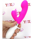 Vibratore rabbit in silicone rosa con lingue lecca clitoride 21 x 3,4 cm.