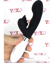 Vibratore rabbit in silicone nero con lingue lecca clitoride 21 x 3,4 cm.