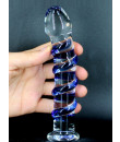 G-Spot Gemstone - Fallo in Vetro Pyrex Infrangibile con Rilievi a Spirale 18 x 3 cm. Blu