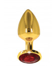 Plug Taboom L - Cuneo Anale in Metallo con Gemma Rossa 9,5 x 4 cm. Oro