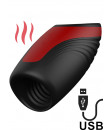 Mr Pleasure - Masturbatore Maschile Vibrante e Riscaldante con Risucchio in Silicone Ricaricabile USB Nero e Rosso