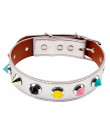Collare in Ecopelle Bianco con Borchie in Metallo Colorate
