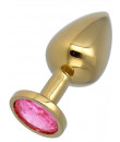 Plug Anale Oro con Pietra a Forma di Cuore Rosa 8,3 x 3,4 cm Taglia M