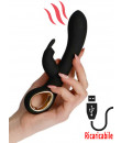 Vibratore Rabbit Riscaldante con Motore Doppio Ricaricabile USB in Silicone Nero 19 x 3,3 cm.