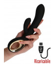 Vibratore Rabbit Nero con Motore Doppio Ricaricabile USB in Silicone 24 x 3,6 cm.