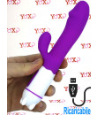 Ellys - Vibratore Rabbit in Silicone con 36 Vibrazioni 20 x 3,5 cm. Ricaricabile con USB Fucsia