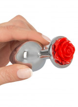 Cuneo anale in alluminio con gemma a forma di rosa rossa 9 x 3,4 cm.