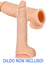 Guaina realistica in silicone per pene e testicoli +5 cm. color carne