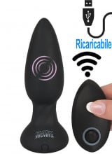 Cuneo anale vibrante in silicone nero con telecomando wireless 14,2 x 4,1 cm.
