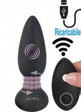 Cuneo anale rotante e vibrante in silicone nero con telecomando wireless 13,8 x 4,3 cm.