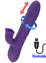 Vibratore rabbit in silicone viola con vibrazione, rotazione, spinta e lingue lecca clitoride 24,7 x 4,8 cm.