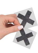 Copri capezzoli adesivi a forma di X colore nero con glitter