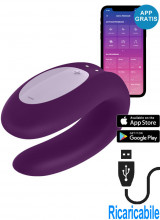 Satisfyer Double Joy Vibratore per Coppia in Silicone Controllabile con APP Ricaricabile USB Viola