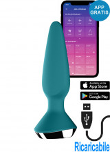 Cuneo Anale con APP Vibrante in Silicone 13,5 x 3,3 cm. BLU  Ricaricabile USB