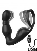 Ass-Gasm Pro - Cuneo Anale Vibrante con Anello Fallico in Silicone 13 x 3,3 cm. Nero Ricaricabile