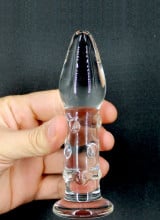 Fallo Anale e Vaginale in Vetro Pyrex Infrangibile con Rilievi 13 x 3,3 cm. Trasparente