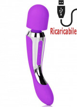 Massaggiatore 2 Motori Ricaricabile USB in Puro Silicone Viola 23 x 4,5 cm.
