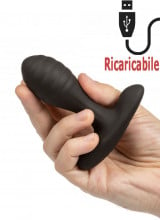 Cuneo Anale da Passeggio in Puro Silicone Nero con Rilievi Ricaricabile USB 8 x 3 cm.