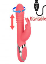 Vibratore Rabbit in Silicone Rosa con Rotazione, Spinta e Bunny 25 x 3,75 cm.