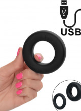 Link Up - Anello Fallico Vibrante in Silicone Nero Ricaricabile USB con Anello Secondario