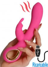 Vibratore Rabbit Riscaldante con Motore Doppio Ricaricabile USB in Silicone Rosa 19 x 3,3 cm.