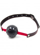 Gag Ball Nera Forata con Elastico e Cinturino in Similpelle Regolabile