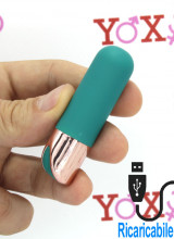 Bullet impermeabile stimola clitoride in silicone turchese ricaricabile con USB 6,5 x 1,9 cm.