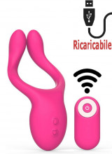 Vibratore per coppia in silicone rosa ricaricabile con USB con telecomando 13,6 x 4,5 cm.