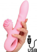 Pink Taste - Vibratore Rabbit in Silicone con Rotella Lecca Clitoride 20 x 3,5 cm. Rosa Ricaricabile USB