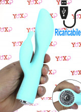 Pave Victoria - Vibratore Rabbit in Silicone 19 x 3,7 cm. Azzurro Acqua Ricaricabile con USB