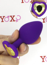 Cuneo Anale in Silicone Viola con Gemma a Forma di Cuore Oro 7 x 3,5 cm.