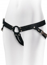 Imbracatura universale in Denim nero per Strap On con anello da 4,5 cm.