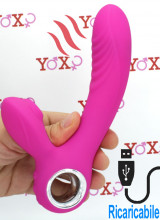 Vibratore riscaldante rabbit in puro silicone con succhia clitoride ricaricabile USB 18 x 3,5 cm.